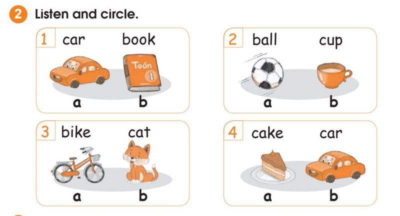  Bài tập nghe tiếng Anh lớp 1 - Listen and circle.